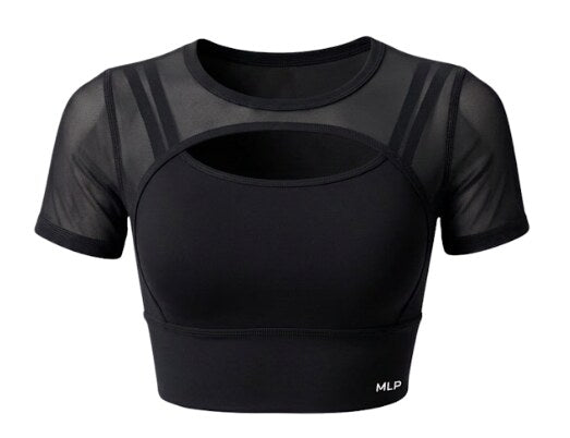 Front of the FitForm mesh tee with the built-in bra